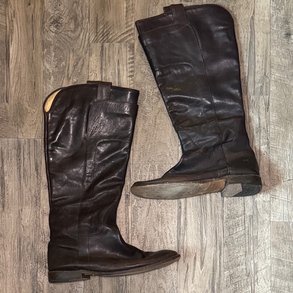 Frye Paige Dark Brown Leather Knee-High Riding Boots - Size 9